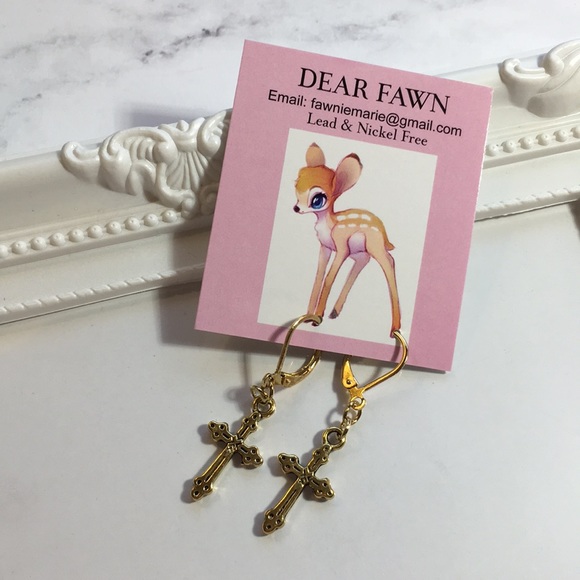 New Gold Cross Earrings Elegant NEW Hypoallergenic - Picture 3 of 8